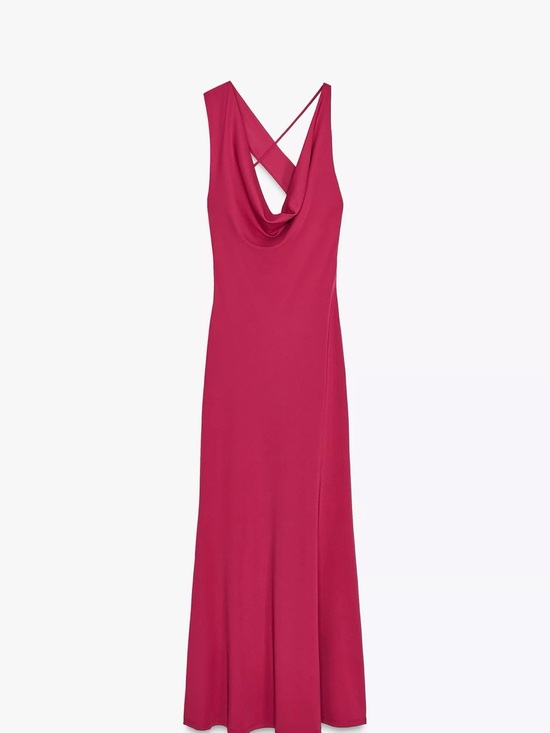 Zara Dresses & Skirts - Zara Pink Draped Backless Cowl Neck Flowy Gown Dress Size S Strappy Sleeveless
